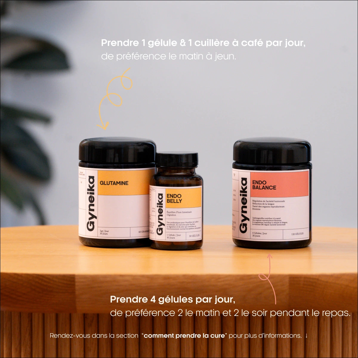 Conseils d'utilisation Pack endofighter compléments alimentaires endométriose Gyneika Glutamine Endobelly Endobalance