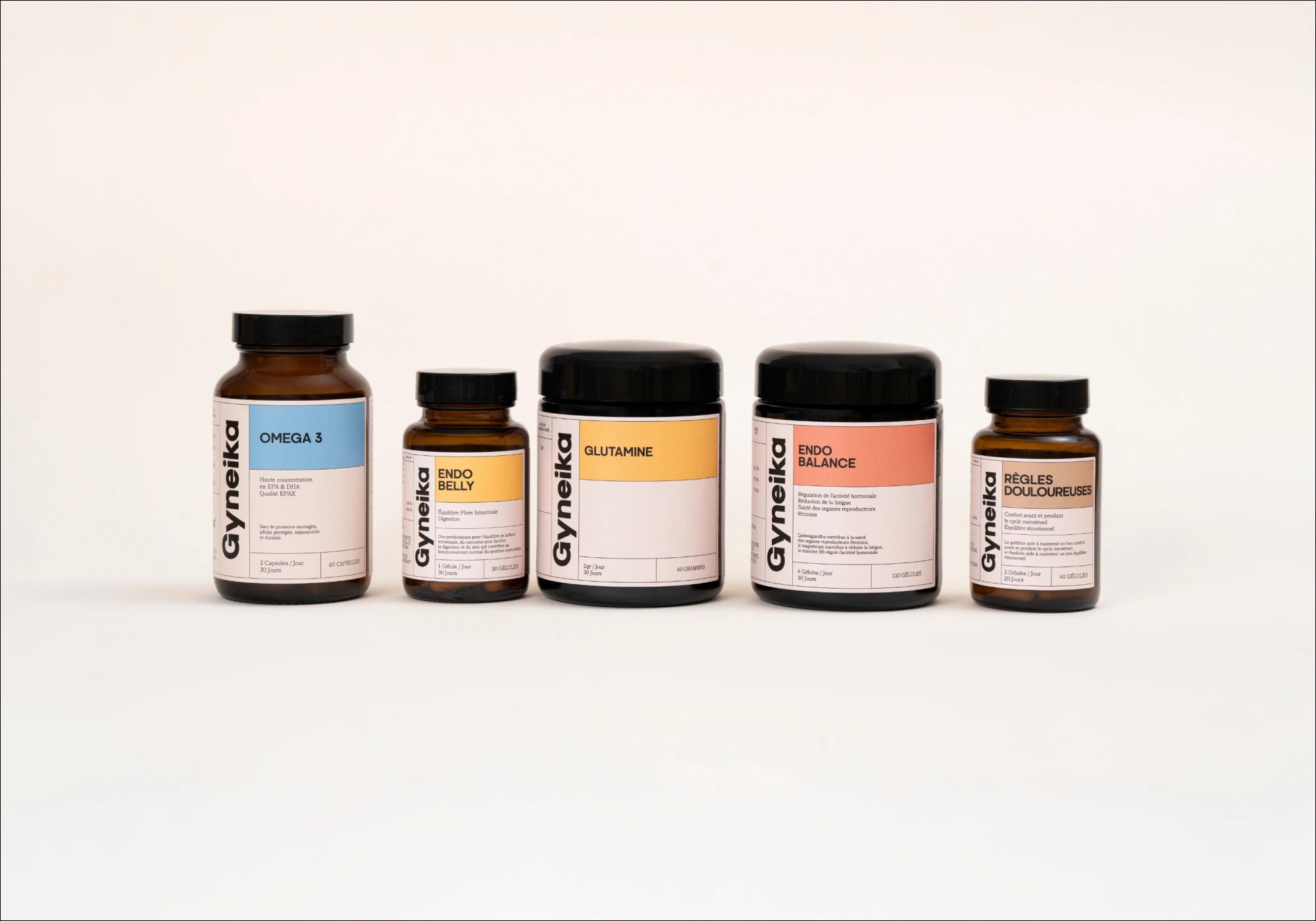 Cures et compléments alimentaires Endométriose Omega 3 Endobelly Glutamine Endobalance Règles douloureuses Gyneika