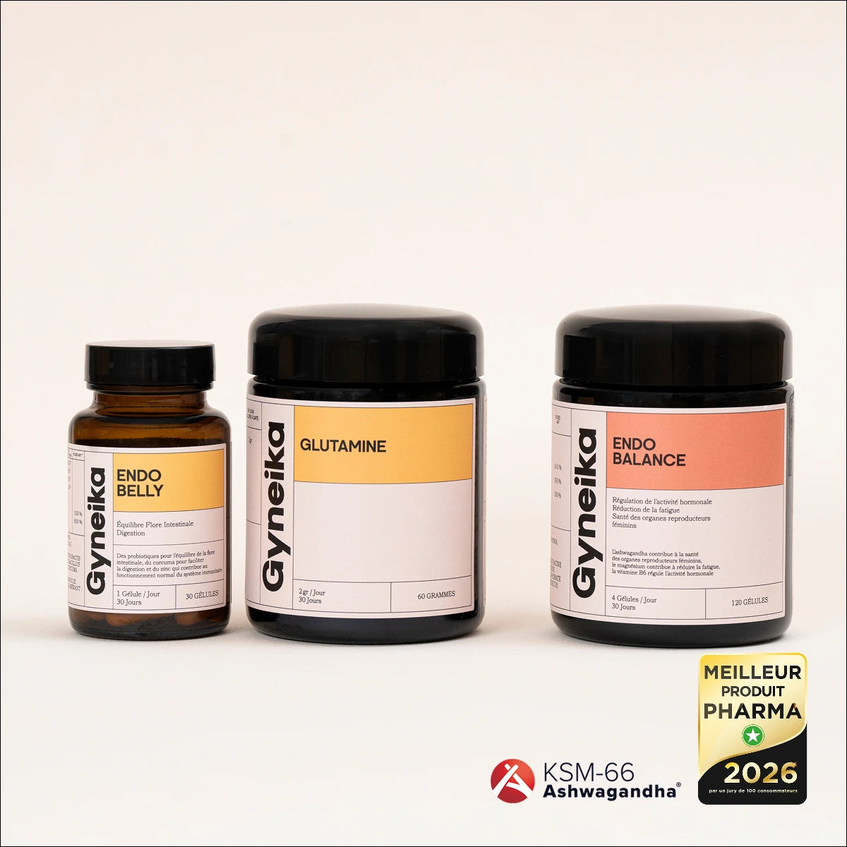 Pack endofighter compléments alimentaires endométriose Gyneika Glutamine Endobelly Endobalance