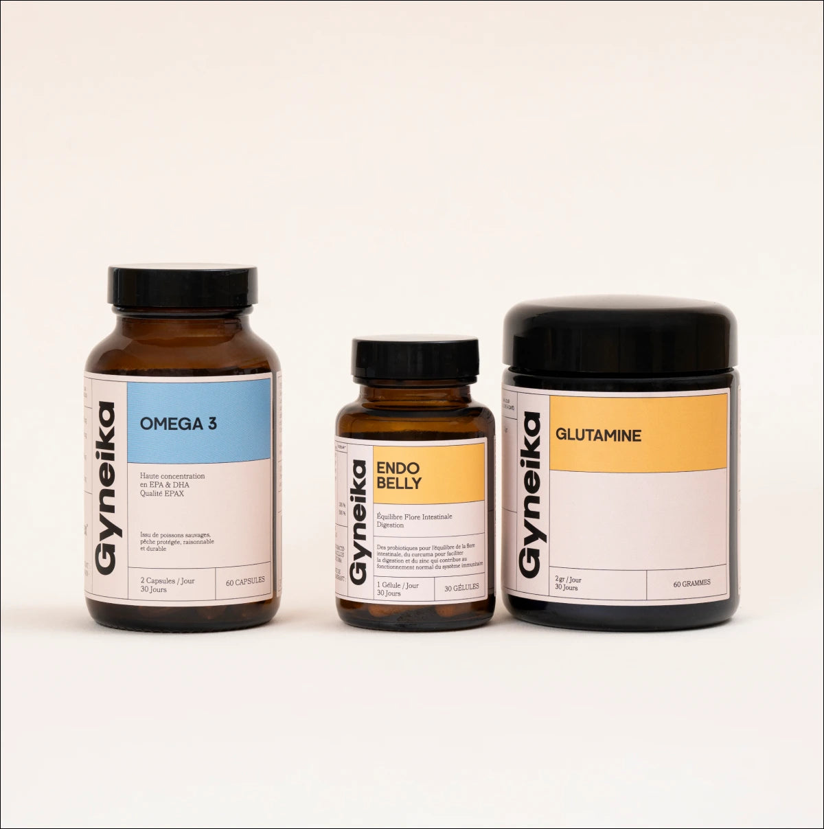 Pack endostart compléments alimentaires endométriose Gyneika Glutamine endobelly omega 3