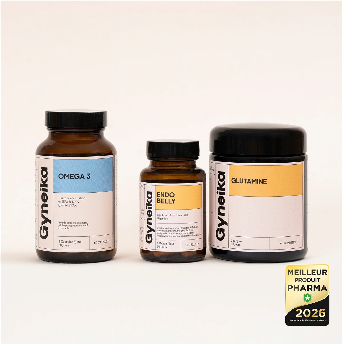Pack endostart compléments alimentaires endométriose Gyneika Glutamine endobelly omega 3