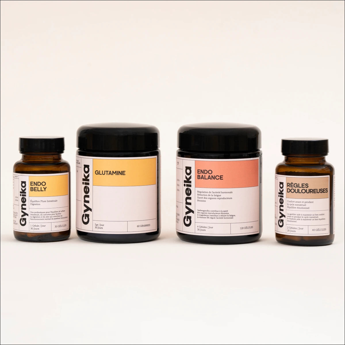 Pack endopower compléments alimentaires endométriose Gyneika Glutamine Endobelly Endobalance Règles douloureuses
