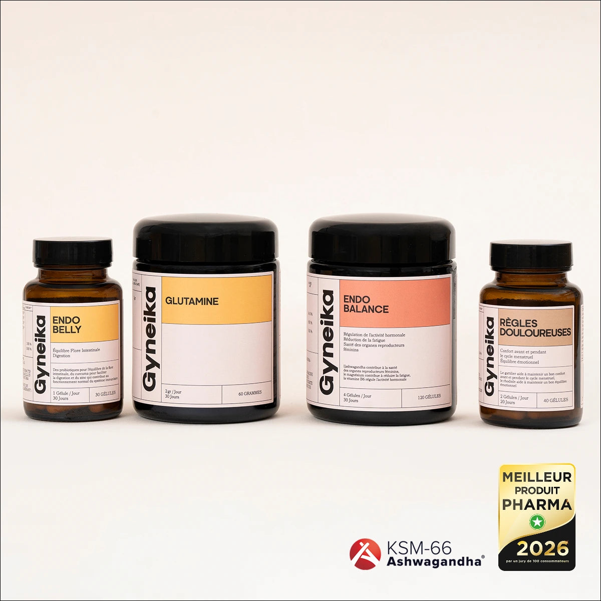 Pack endopower compléments alimentaires endométriose Gyneika Glutamine Endobelly Endobalance Règles douloureuses