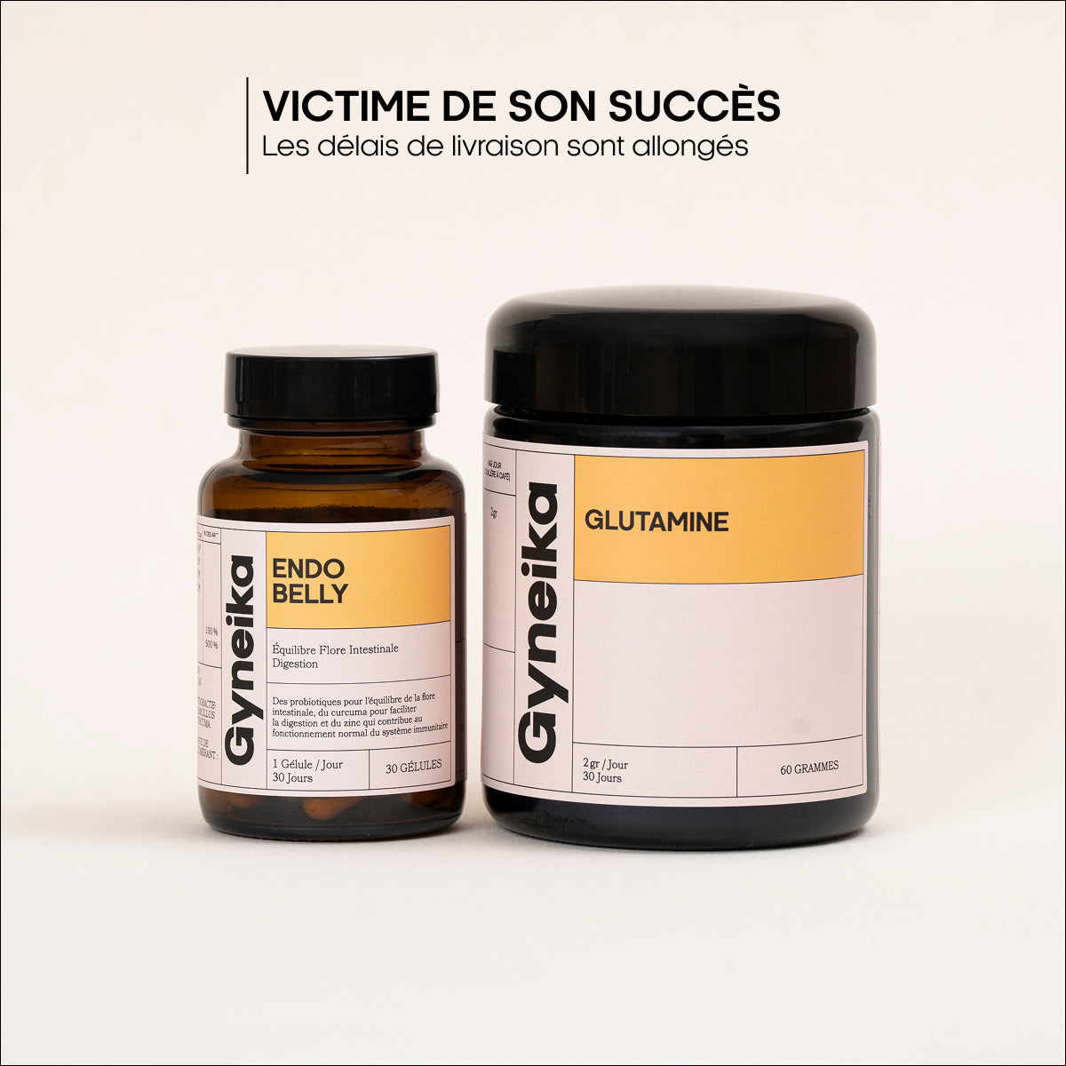 Pack endobelly compléments alimentaires endométriose Gyneika Glutamine victime de son succès