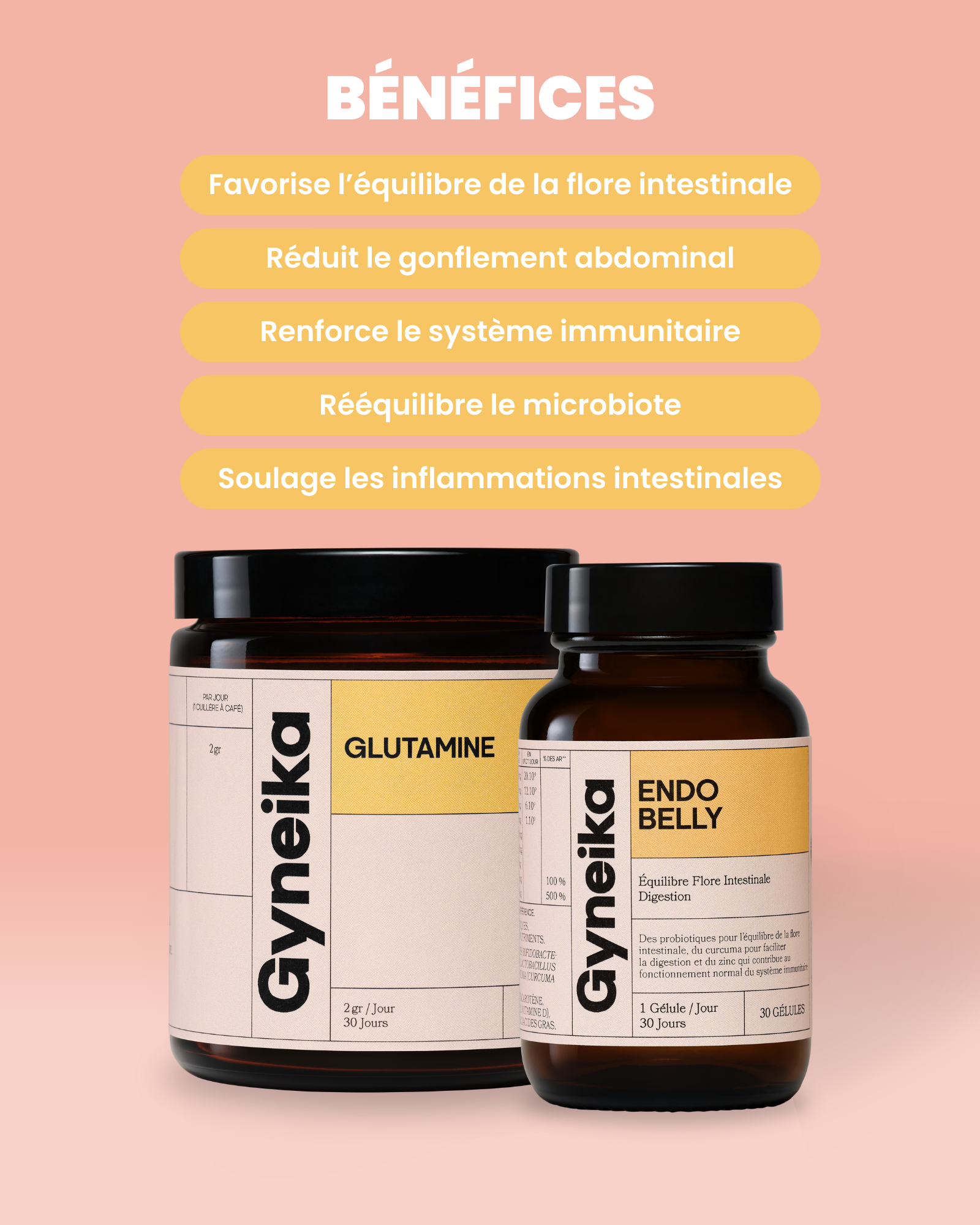 Complément Alimentaire Glutamine + Endobelly Pour Digestion Et Ballonnements - Gyneika, DLU 12/2026